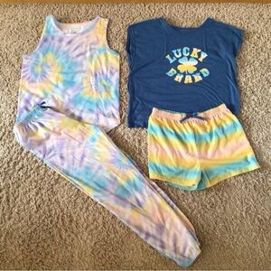 Lucky Brand Kids Tie-Dye Pajama Set - Blue, Yellow, Pink, Purple Size 10/12